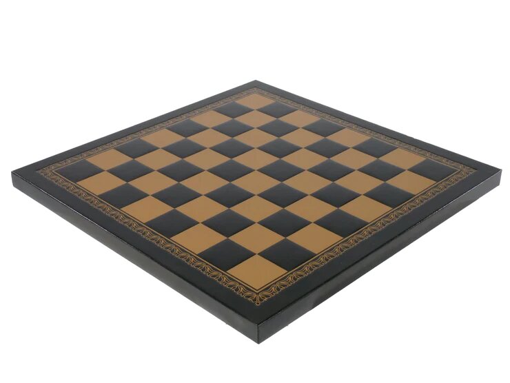 Faux Leather Chess Brd Blk/Gold - Classic - Game On